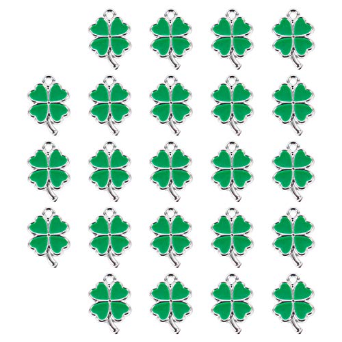 Didiseaon 25Pcs Shamrock Charms Pendants St. Patricks Día Buena Suerte de Cuatro Hojas Clover Colgantes Joyas de Esmalte Joyería Hacer Accesorios de Collar de Aretes de Bricolaje Cover