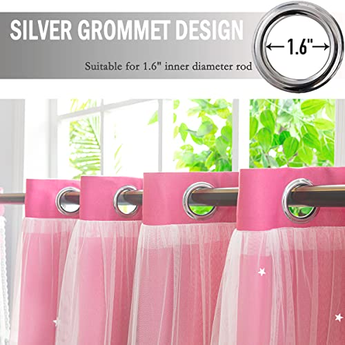 Image of Yancorp Curtains for Girls Bedroom Kids Curtain Hollow-Out Star Window Drapes Curtain 63 inches Length Room Darkening Grommet 2 Layers(Pink Purple,W34*L63)
