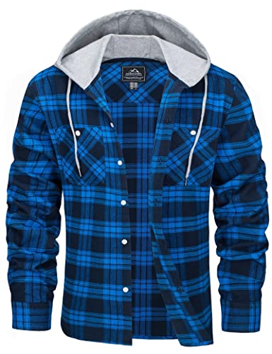 Image of MAGCOMSEN Men's Plaid Hooded Jacket Flannel Shirts Long Sleeve 4 Pockets Casual Button Down Shirts