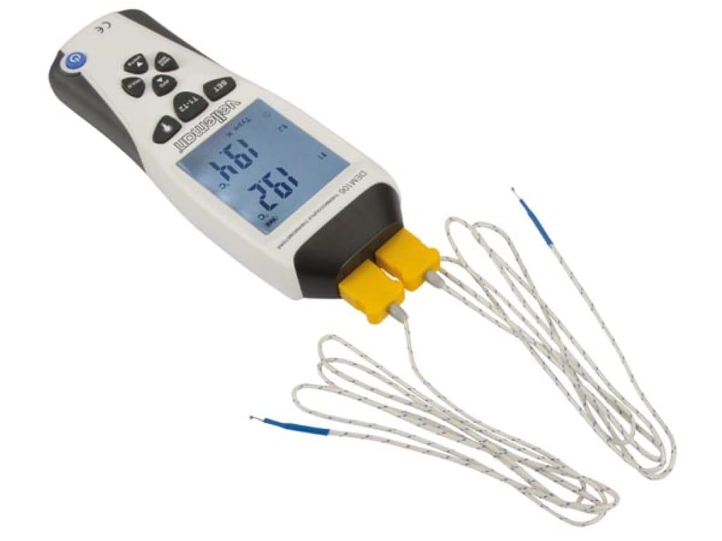 Velleman Termómetro con termopar tipo K/J, medición dual, pantalla LCD dual, -200 ° C -1370 ° C, Hold de datos