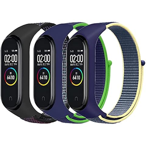 Wandeful Bands for Xiaomi Mi Band 6 Strap, Xiaomi Mi Band 5 Strap, Mi Band 4 Strap, Mi Band 3 Strap, 3 Pack Nylon Replacement Wristband (Black/Blue/Blue) Cover