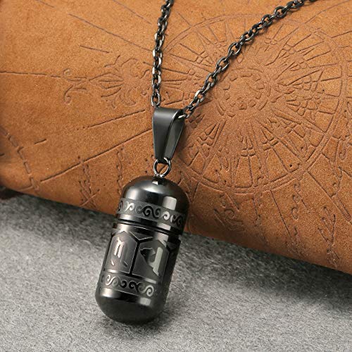 Zysta Edelstahl Asche Schmuck Memorial Urnen Anhänger Patrone Kette Kapsel Pendant Halskette Gravur mit Om Mani Padme Hum (Schwarz)