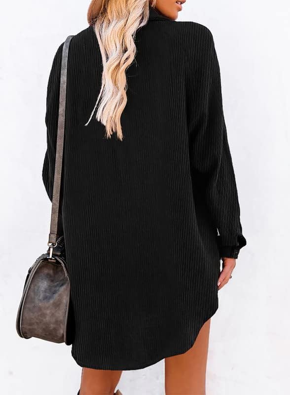 Miniatura 4 de Dokotoo Vestidos tipo túnica de pana de manga larga con botones y bolsillos para mujer