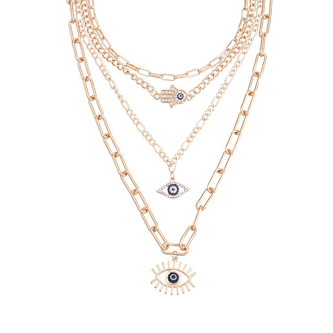 Jewels Galaxy Jewellery For Women Gold Plated Gold-Toned Evil Eye and Buddha Hand Layered Necklace (CT-NCKE-44275) (B0B9484CCC) Amazon Price History, Amazon Price Tracker