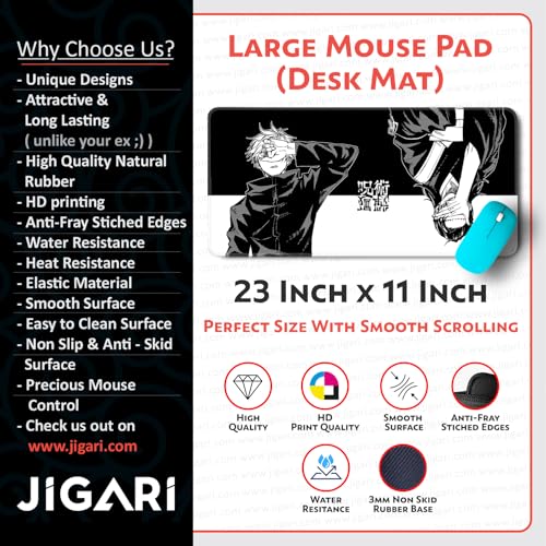 Image of Anime Theme Printed XL Extended Stich Edge Mousead | Smooth Surface Gaming Mousepad with Anti-Slip Rubber Base | 3mm Thick - 11 x 23 Inch (Satoru Gojo (P104))