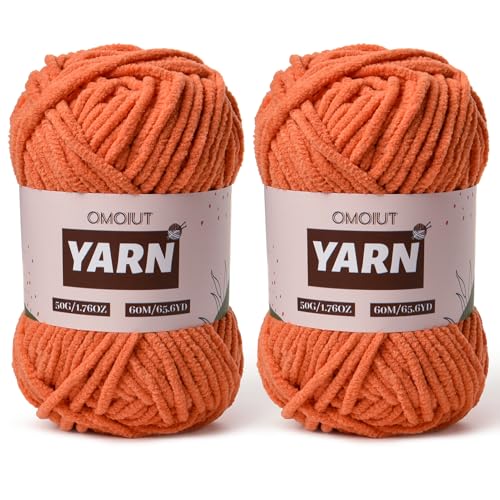 Image of 2 Packs Plush Chenille Chunky Crochet Yarn - Baby Yarn for Crocheting Soft - Velvet Yarns Knitting for Blankets Crafts - Fluffy Amigurumi Yarns 100g /131yds (2 Orange)