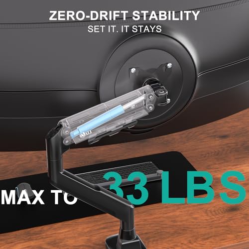 Image of WALI Ultrawide Single Monitor Arm for 17-49 inch Curved Screen, up to 33lbs | Heavy Duty Monitor Desk Mount, Full Motion with Tilt, Swivel, Rotation, C-Clamp /Grommet Base, VESA 75 /100mm (GSM001XLN),Black