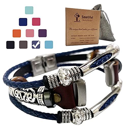 Smatiful Luxe Cute Bands with Stainless Steal Connector for Slim Male, Adjustable Replacement Watch Band Compatible with for Fitbit Luxe, Grey Dark Blue