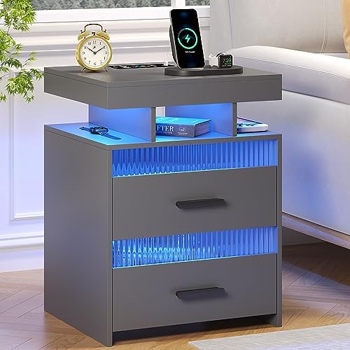 Amazon.com: Nightstand With Fingerprint Lock Drawer, Smart Nightstand ...