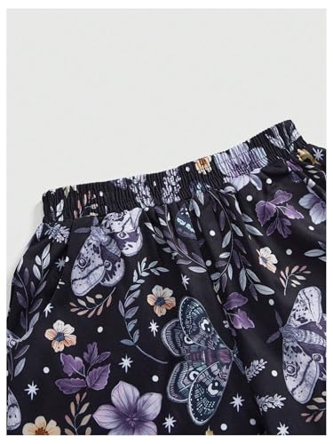 Women's Floral Butterfly Pants Elastic Waist Wide Leg Casual Trousers Streetwear4