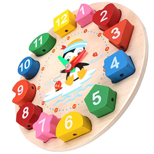 Image of Toyvian Clock Toy Wooden Teaching Clock Props Penguin Pattern Toys Teaching Time Number Puzzle Stacking for Kids Baby Toddlers