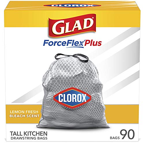 Glad Tall Kitchen Trash Bags ForceFlex Plus with Clorox, 13 Gallon, Lemon Fresh Bleach Scent 90 Count (Package May Vary)
