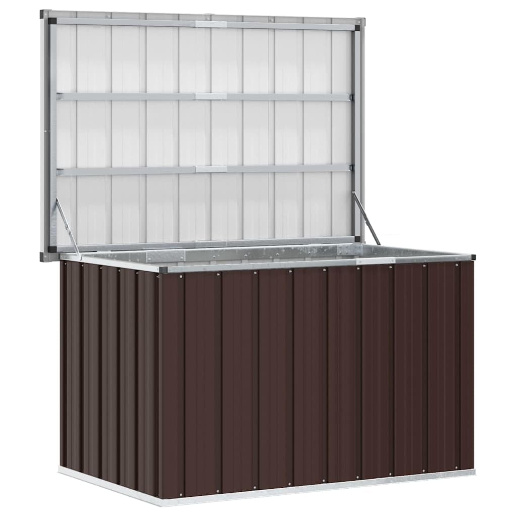 Scatola portaoggetti da giardino, marrone, 109 x 67 x 65 cm, con telaio in acciaio zincato, resistente alle intemperie, per cuscini e attrezzi da giardino, per terrazza, balcone e esterni