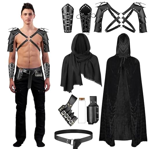 PLULON Disfraz de caballero medieval vikingo para hombre, 9 piezas, disfraz de Halloween, capa retro con capucha, chal de piel sintética, cinturón de hombro, armadura, hebilla, espada, rana, soporte | Ya disponible en tu tienda friki favorita! En mundofriki.es! PLULON Disfraz de caballero medieval vikingo para hombre, 9 piezas, disfraz de Halloween, capa retro con capucha, chal de piel sintética, cinturón de hombro, armadura, hebilla, espada, rana, soporte | Ya disponible en tu tienda friki favorita! En mundofriki.es!