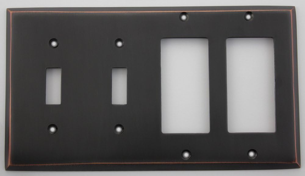 Oil Rubbed Bronze 4 Gang Wall Plate - 2 Toggle Switches 2 GFI Openings