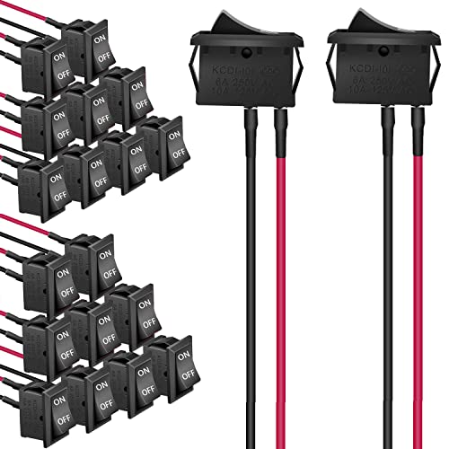 Lot 10 Interrupteurs Bascule Précâblés Rouge/Noir – ON/OFF 12V 10A/125V 6A/250V Pour Voiture, Camion, Bateau