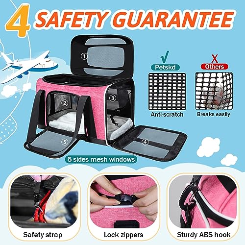 Image of Petskd Pet Carrier Top-Expandable 17x13x9.5 Southwest Airline Approved, Soft Small Dog Cat Carrier for 1-15 LBS Pets with Locking Safety Zipper and Anti-Scratch Mesh(Pink)