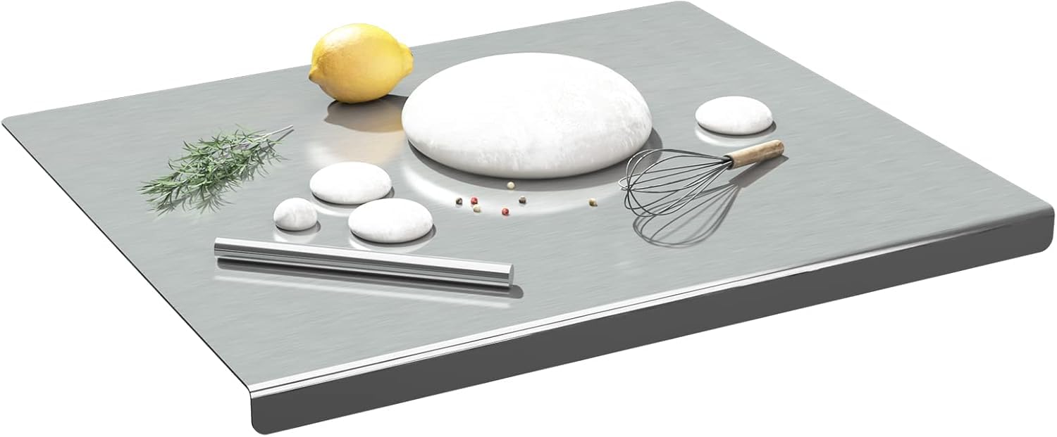 50 x 50 cm, placa de acero inoxidable, tabla de cortar, tabla de cortar, tabla de cocina, tabla de hornear con alfombrilla antideslizante para amasar pizza, pan, masa, chocolate, pasteles