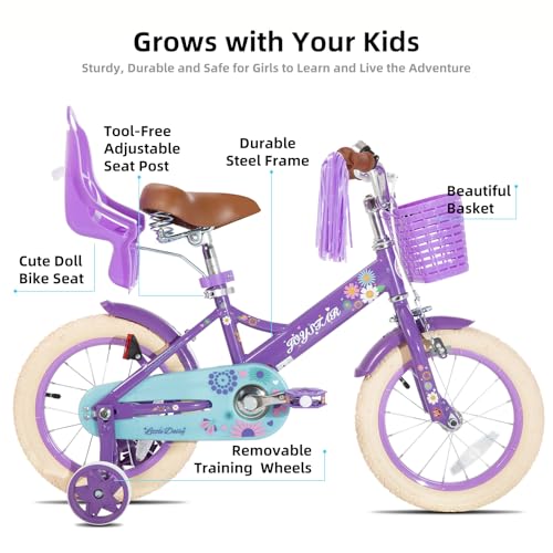Image of JOYSTAR Little Daisy Kids Bike for Girls Boys Ages 2-10 Years, 12 14 16 20 Inch Girls Bikes with Doll Bike Seat & Streamers, Boys Bike with Flag & Number Plate, Multiple Colors