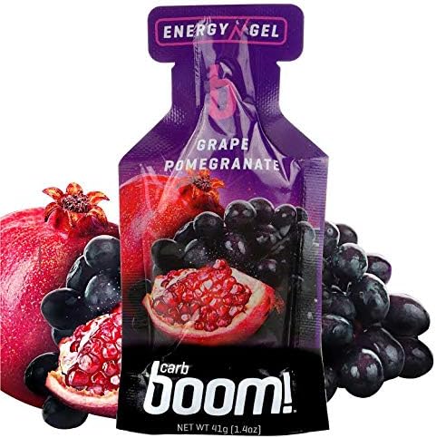 Boom Nutrition - Carb Boom Energy Gel - Fruit-Flavored Energy Gels - Workout Gel - Energy Gel for Cycling - Running Gel - Natural Energy Gel - Grape Pomegranate (24 Pack)