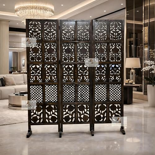 Image of Wooden Partition for Living Rooms Wall Dividers,Screen Separator Wall Divider for Hall Wall Panels for Living Room /Kitchen /Bedroom /Office /Restaurant (3-Panel with Stands)