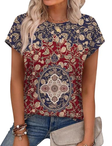 Image of Alaroo Womens Summer Tops Short Sleeve Shirts Crew Neck Cute Trendy Tunic Blouses (S-3XL)