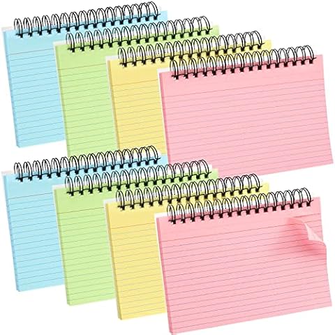 Koogel 8 Packs Index Cards, 400 Sheets Flash Cards 5x3 Inches Coil Multicolor Revision Record Cards Note Taking Paper for School Learning Memory Memo Scratch Pad Notebook Presentation Speech Cover