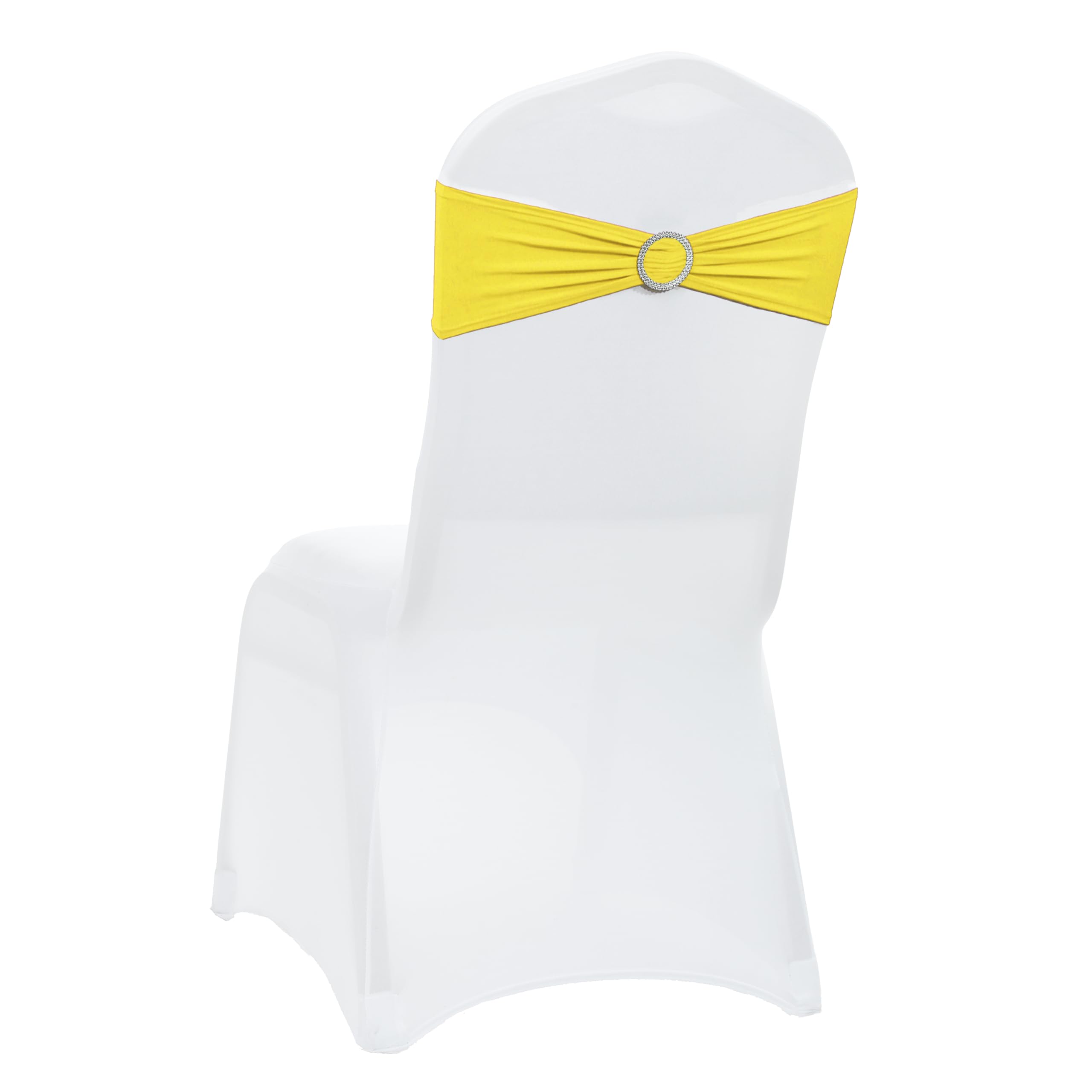 VDS - Yellow | Spandex Chair Sashes Bows | 125 PCS | Stretch Elastic Banquet Universal Folding Chair Band Tie with Silver Buckle Slider for Wedding Party Conference Celebration Event Decoration — image 1