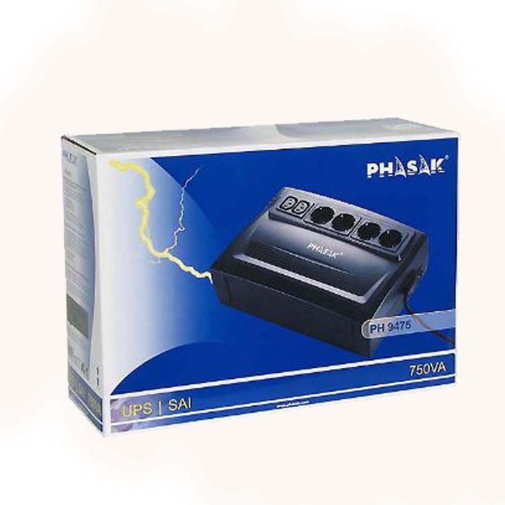 Phasak PH 9475 - Sistema de alimentación ininterrumpida (750 VA, IEC 320-C14, RJ 45, USB, SCHUKO)