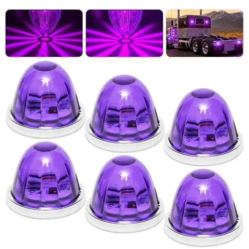 Image of 6PCS Watermelon Lights Purple Strobe & Constant Multi-Function LED Side Marker Turn Signal Tail Roof Lights with Stainless Steel Bezel for Trailer Semi-trailer Heavy-duty Truck