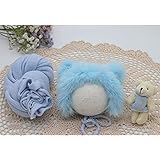 ニューボーンフォト ベビー おくるみ ぬいぐるみ くま クマ 寝相アート ニット 衣裳 コスチューム セット 帽子 写真撮影 記念 記念写真 年賀状 男の子 女の子 新生児 乳児 出産祝い プレゼント 1600000090026 (3. ライトブルー)