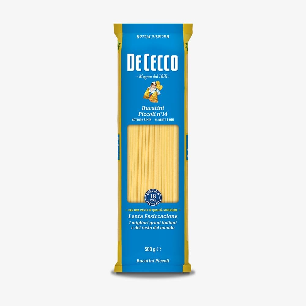 Italian Gourmet Bucatini Piccoli Nr.14 Pasta Semola Hartweizen 24 x 500g | Essiccazione lenta e trafilatura curata; 8 Min. Kochzeit, al dente 6 Min., Gesamtnettogewicht 12 kg + Kostenlos Polpa 400g