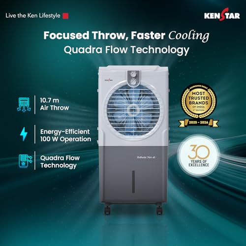 Image of Kenstar Robusta Neo 45 Air Cooler|45L Tank | Honeycomb Cooling Pads|35 inch Air Throw|100W|3 Speed Control |Water Level Indicator I 5-Star BEE Rating|5-Star Warranty on Pump & Motor|Light Grey & Dark Grey