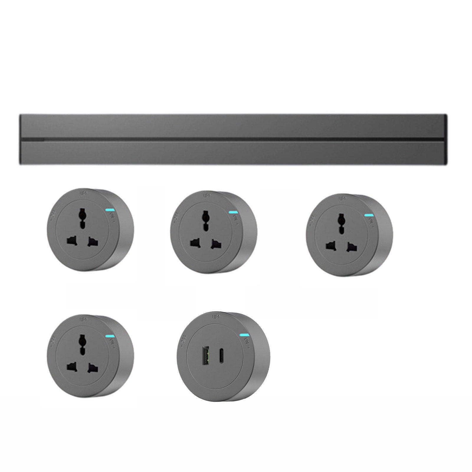 Power Strips Powerful and Safe Track Socket - 8000W Capacity with Waterproof, Anti-Leakage Design. Fashionable Aluminum(Gray,60cm)