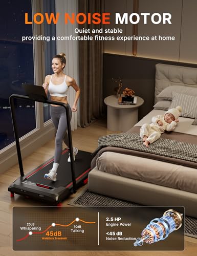 Walking Pad Treadmill with 5% Incline, Compact Under Desk Treadmill for Home and Office, Portable Running Machine with LED Display Remote Control, 330lbs Capacity 2.5HP Low Noise - Image 3