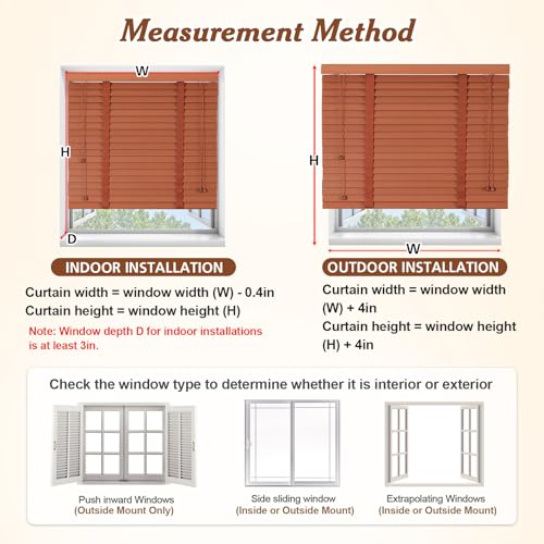 2" Slats Wood Blinds for Indoor Windows, Custom Wood Window Blinds, Wooden Venetian Horizontal Blinds & Shades for Indoor Windows, Office, Living Room, Bedroom
