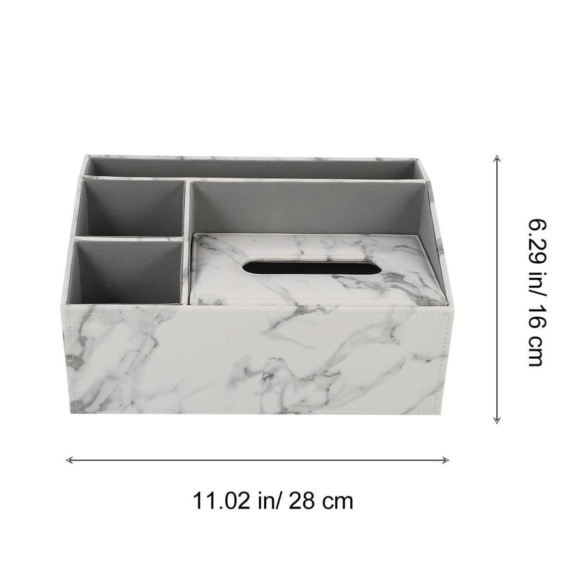 1pieza Caja Organizadora de Escritorio Multifuncional de Cuero con Diseño de Mármol Soporte para Mando Distancia y Caja para Pañuelos Compartimentos para Oficina y Hogar