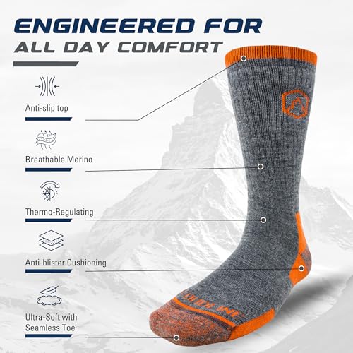 CloudLine - Merino Wool Socks for Men & Women, Wool Hiking Socks, Cushioned, Moisture Wicking, Anti Blister, Thermal - 1 Pair2