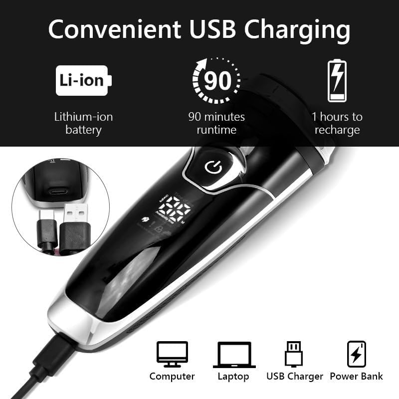 GeRRiT Rasoi Elettrici for Uomini Calvi, Rasoio Elettrico Impermeabile a Ricarica Rapida Rasoio da Uomo Ricaricabile Rasoio Elettrico Barba Trimmer Macchina da Barba