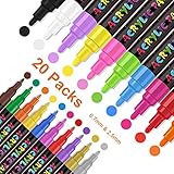 Acrylstifte für Steine Wasserfest 20 PCS Steine bemalen Set 0.7mm & 2.5mm Tip Permanent Marker Stifte Glasmalstifte für Papier, Leinwand, Holz, Glasmalerei, Keramik, Basteln