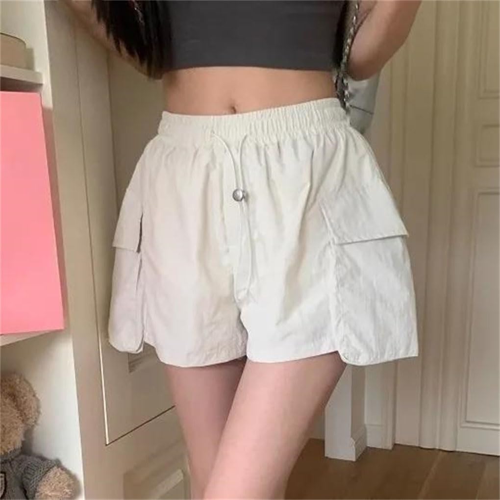 Short taille haute avec cordon de serrage pour femme - Séchage rapide - Poche - Vêtements de travail et de sport