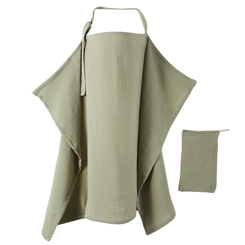 Dimoxii Stilltuch für Unterwegs, Weiches Musselin Nursing Cover mit Aufbewahrungsbeutel, Atmungsaktiver Mehrzweck Stillbezug (Matchagrün)