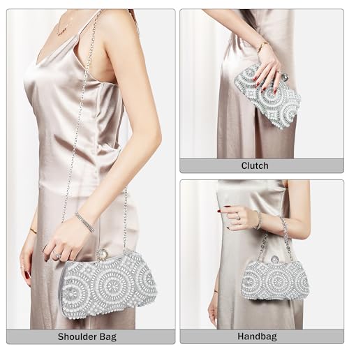 Image of Women's Sparkly Rhinestone Clutch Purse Evening Shoulder Bag | Crystal Glitter Sequin Handbag With Handle & Chain, Convertible Crossbody Bag For Bridal Wedding Party Prom or Formal Events
