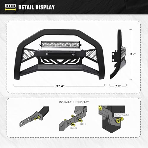 Image of Bull Bar with License Plate Frame & LED Light Bar Compatible with 2010-2024 Toyota 4 Runner, Truck Grille Guard Brush Push Bar Front Bumper (Include Light Mount & Skid Plate)