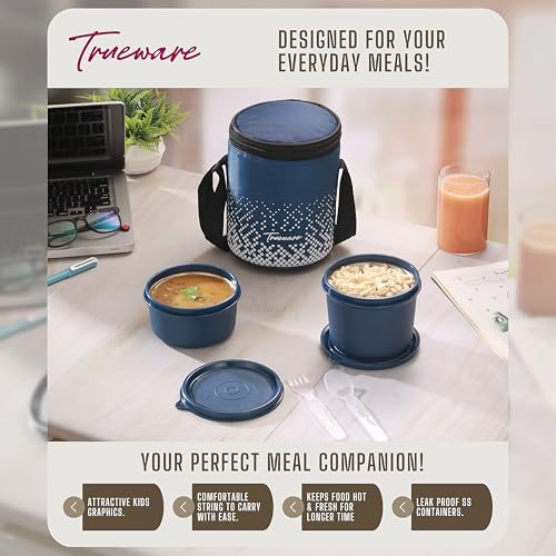 Image of Trueware Omaga Lunch Box with Insulated Fabric Jacket, 2 Microwave Safe & Leak Proof Inner Stainless Steel Containers (1 X 400ml & 1 X 500ml) Tiffin for Office, College