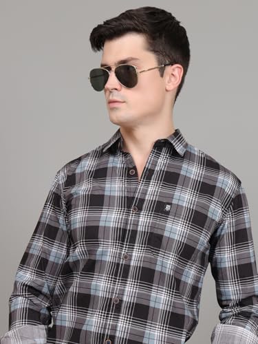Image of Majestic Man Stylish Slim Fit Cotton Spread Collar Checked Casual Shirt