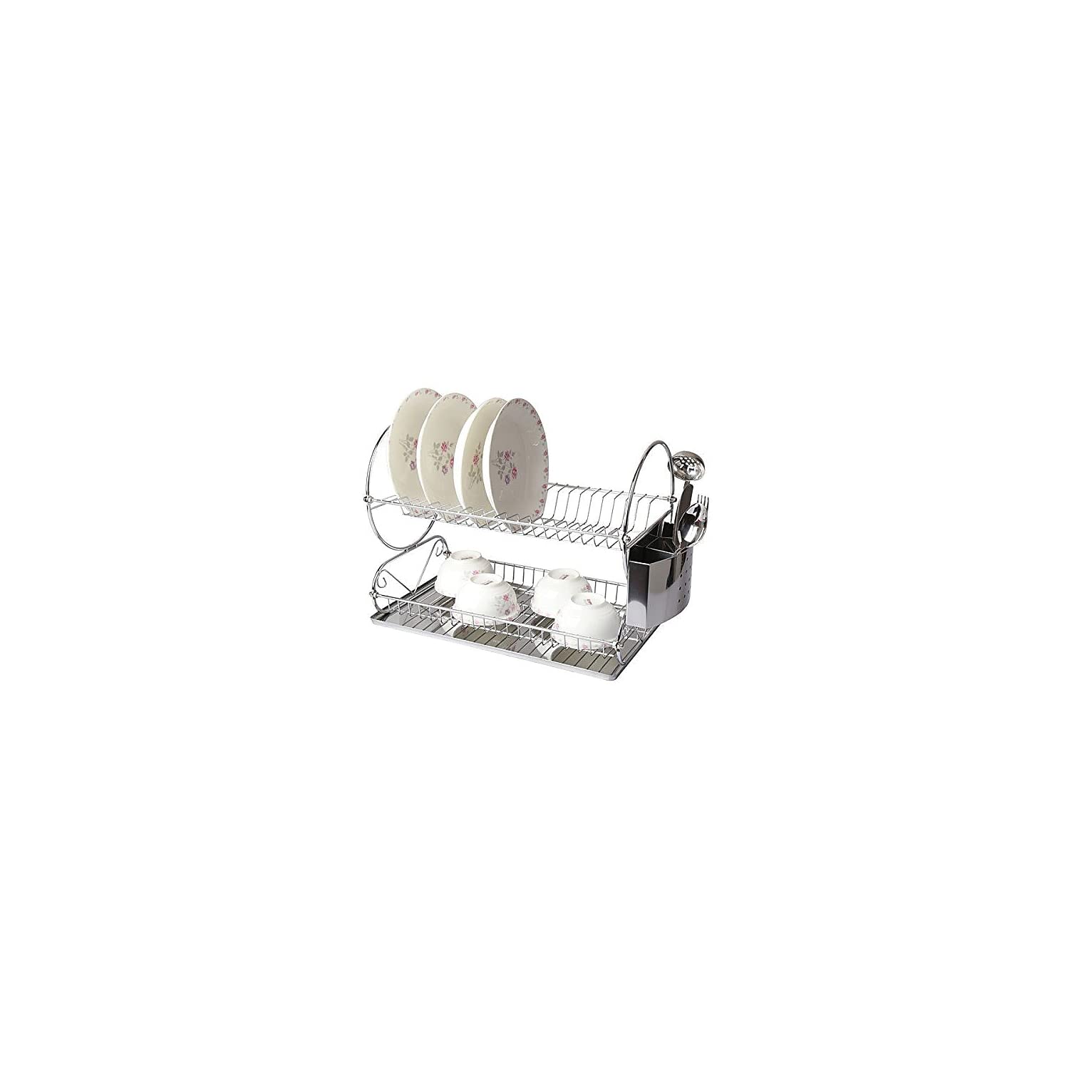 Photo 1 of Mega Chef Two Shelf Metal Dish Rack with Easily Removable Plastic Draining Tray, 6 Cup Hangers and Utensil Holder for Kitchen Countertop