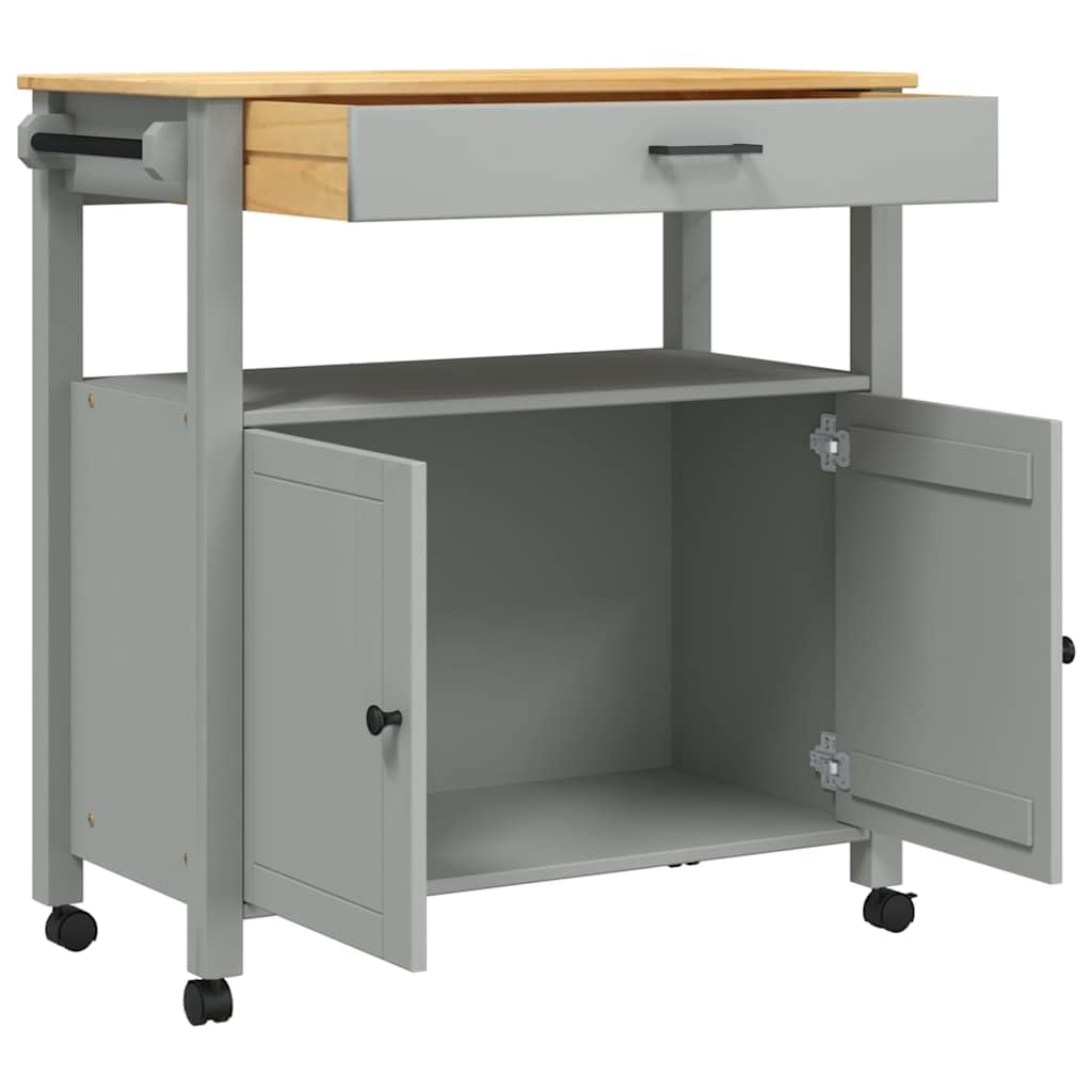 Carro de cocina Monza de madera de pino maciza, 84 x 40 x 88,5 cm, con espacio de almacenamiento y estante, carrito de servicio con cajón, para cocina, comedor, salón y balcón