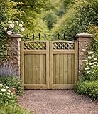 Wooden Lettuce Driveway Gates 6 Foot – Heavy Duty Treated Timber Double Gates, Garden & Driveway Entrance, Traditional ((180cm High x 270cm Wide x 5cm Deep))