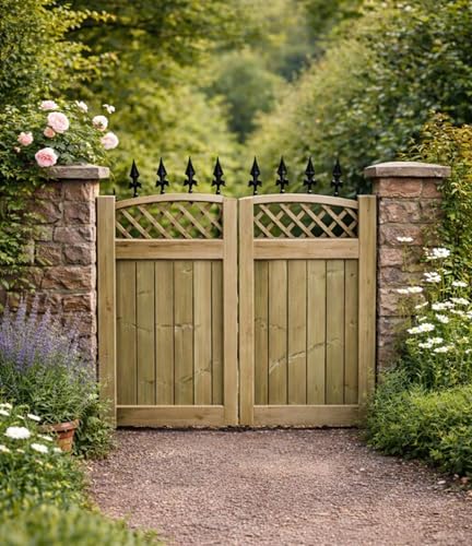 Wooden Lettuce Driveway Gates 4 Foot – Heavy Duty Treated Timber Double Gates, Garden & Driveway Entrance, Traditional ((120cm High x 150cm Wide x 5cm Deep))